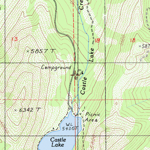 Topographic Map of Castle Lake Campground, CA