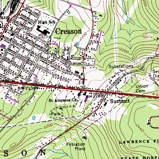 Topographic Map of Cresson Post Office, PA