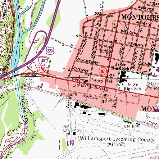 Topographic Map of Montoursville Post Office, PA