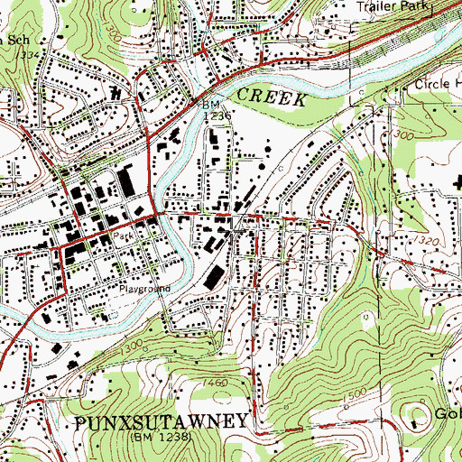 Topographic Map of Punxsutawney Post Office, PA