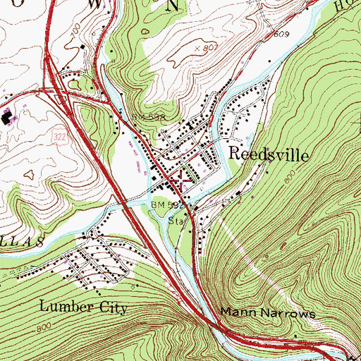 Topographic Map of Reedsville Post Office, PA