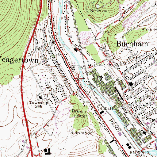 Topographic Map of Yeagertown Post Office, PA