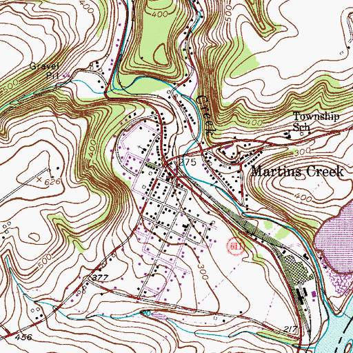 Topographic Map of Martins Creek Post Office, PA