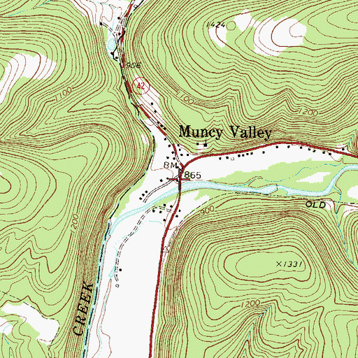 Topographic Map of Muncy Valley Post Office, PA