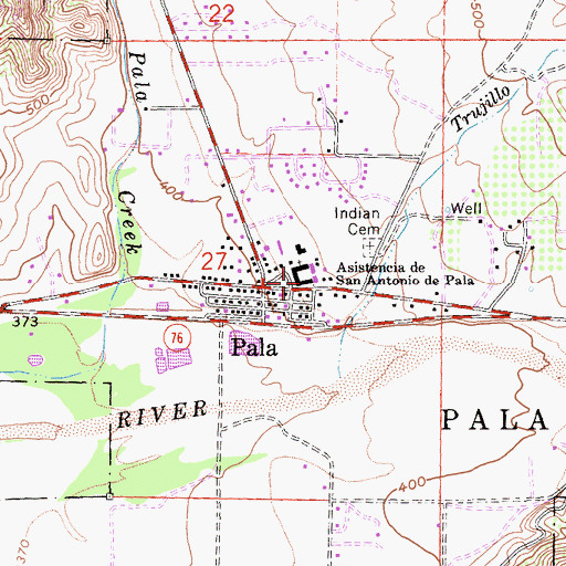 Topographic Map of Mission San Antonio de Pala Cemetery, CA