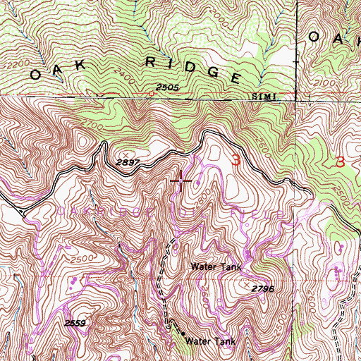 Topographic Map of Oakridge Oil Field, CA