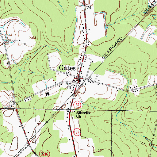 Topographic Map of Gates Post Office, NC