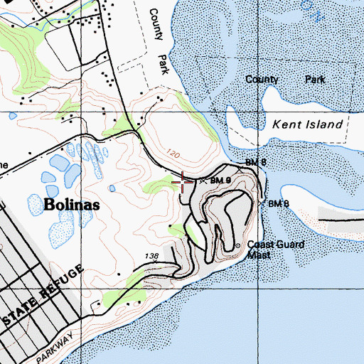Topographic Map of Bolinas, CA