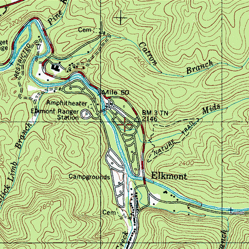 Topographic Map of Elkmont Campground, TN