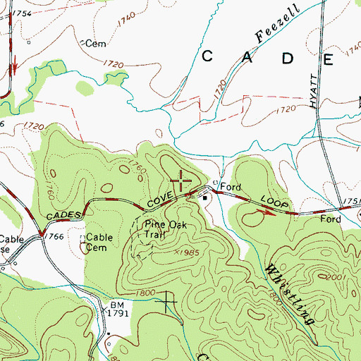 Topographic Map of Browns Hill Cemetery, TN