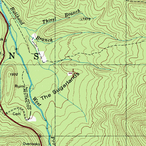 Topographic Map of Old Sugarlands Cemetery, TN