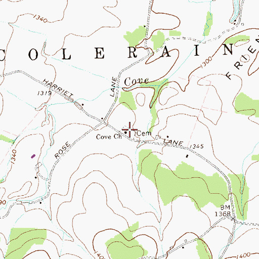 Topographic Map of Woods Church Cemetery, PA