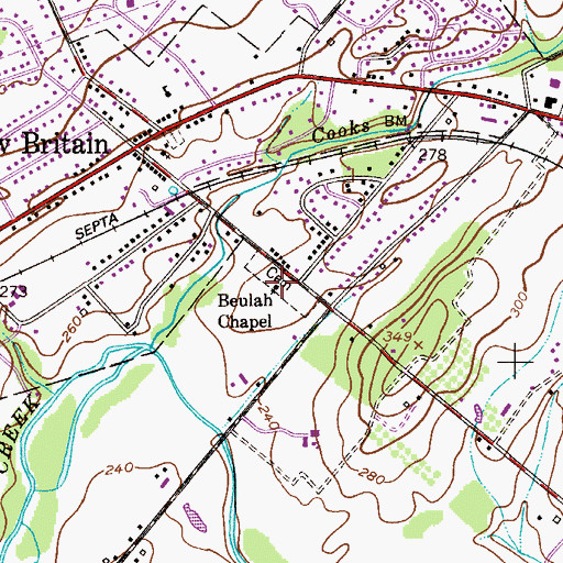 Topographic Map of Beulah Cemetery, PA