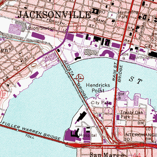 Topographic Map of Acosta Bridge, FL