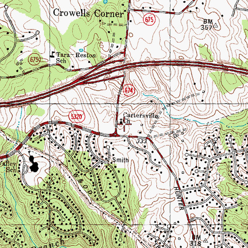 Topographic Map of Cartersville Baptist Church Cemetery, VA