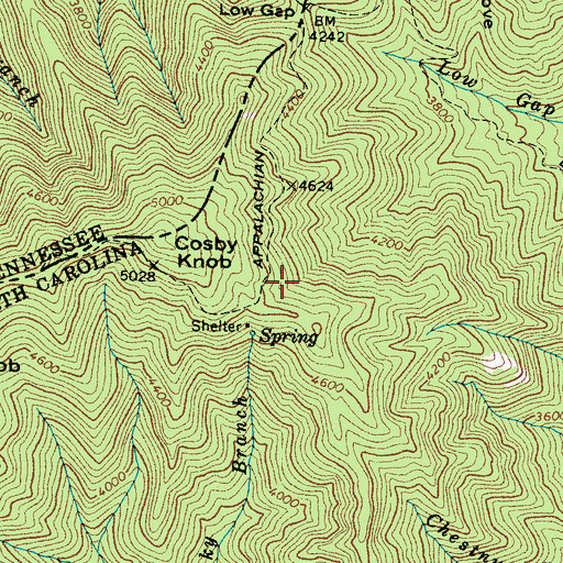 Topographic Map of Cosby Knob Shelter, NC