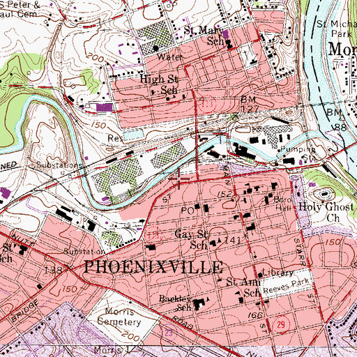 Topographic Map of Phoenixville Police Department, PA