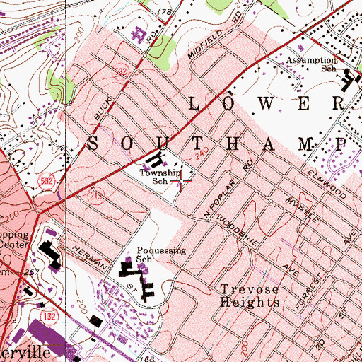 Topographic Map of Lower Southampton Township Police Department, PA