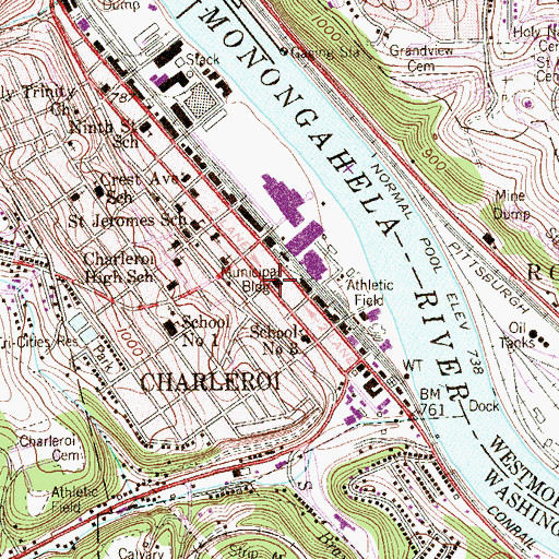 Topographic Map of Charleroi Police Department, PA