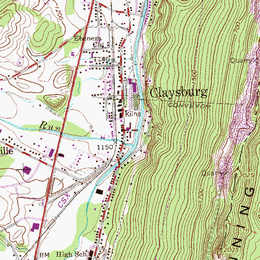 Topographic Map of Claysburg Post Office, PA