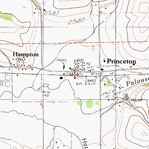 Topographic Map of Princeton Post Office, ID