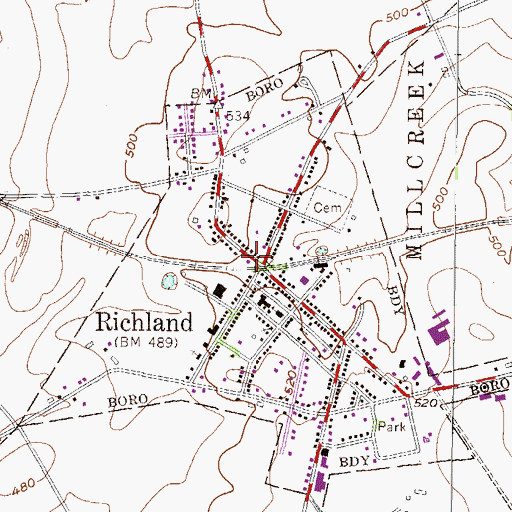 Topographic Map of Richland Post Office, PA