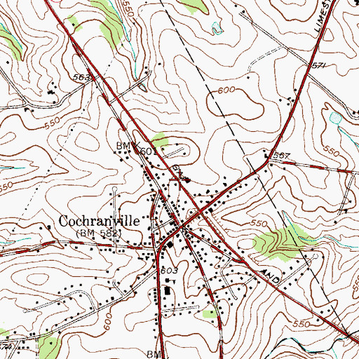 Topographic Map of Cochranville Post Office, PA