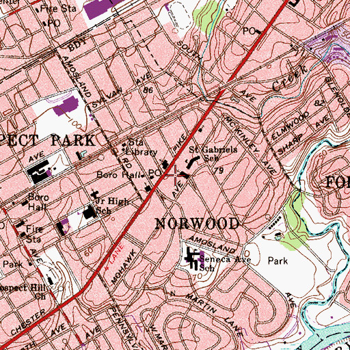 Topographic Map of Norwood Post Office, PA
