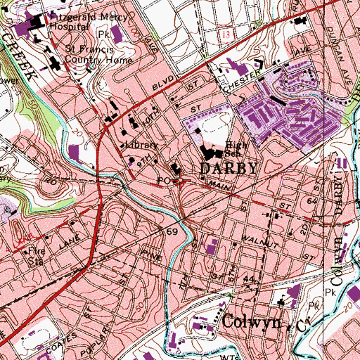 Topographic Map of Darby Post Office, PA
