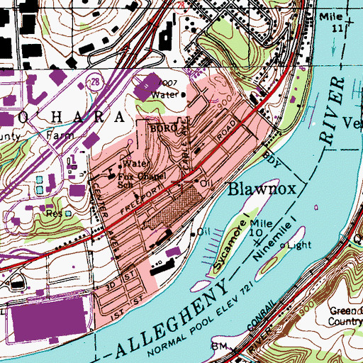 Topographic Map of Blawnox Borough Police Department, PA