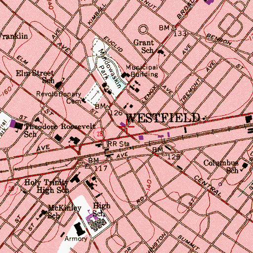 Topographic Map of Westfield Post Office, NJ