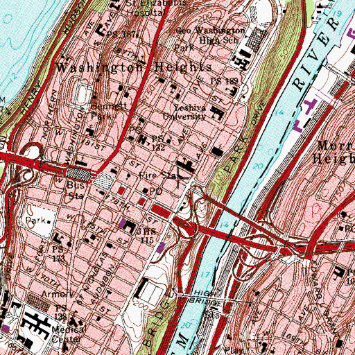 Topographic Map of Washington Bridge Post Office, NY