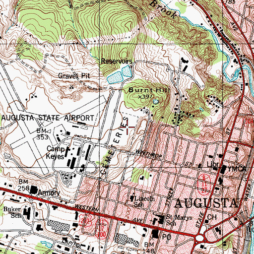 Topographic Map of Mount Pleasant Cemetery Soldiers' Lot, ME