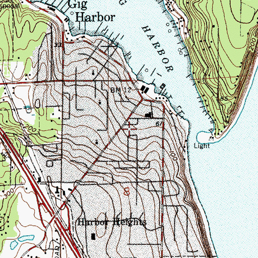 Topographic Map of Gig Harbor Post Office, WA