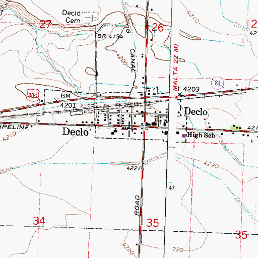 Topographic Map of Declo Post Office, ID
