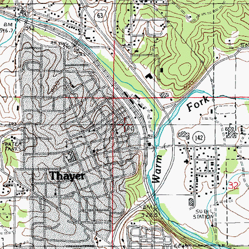Topographic Map of Thayer Post Office, MO