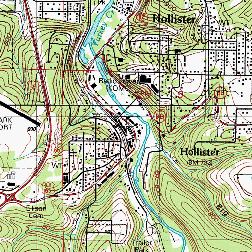 Topographic Map of Hollister Post Office, MO