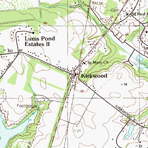 Topographic Map of Kirkwood Post Office, DE
