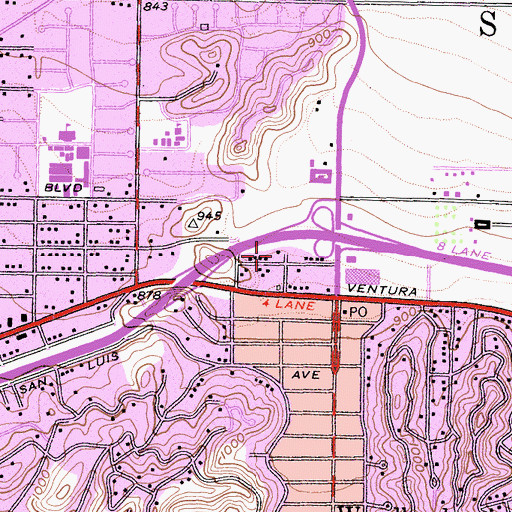 Topographic Map of Woodland Hills Post Office, CA