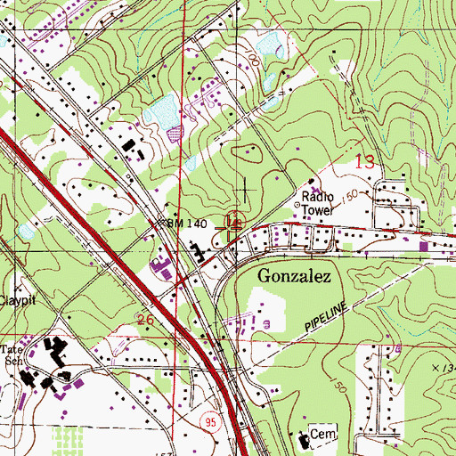 Topographic Map of Gonzalez Post Office, FL