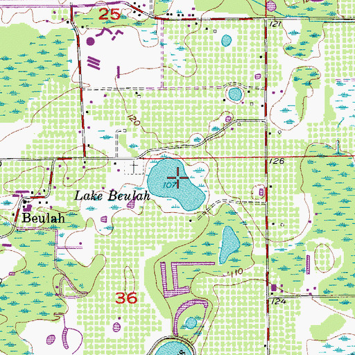 Topographic Map of Lake Beulah, FL
