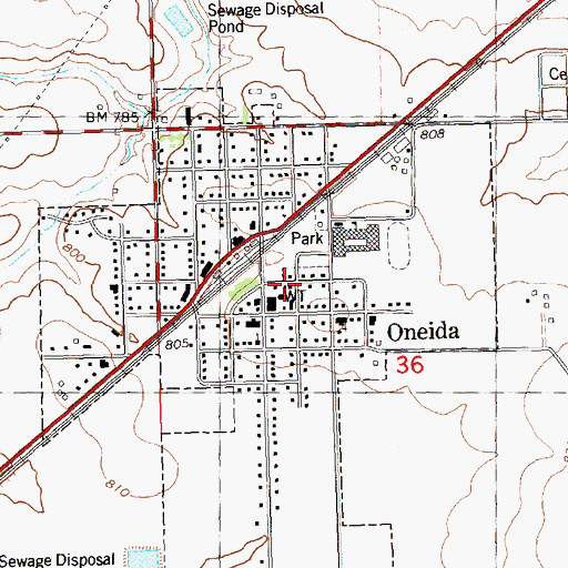 Topographic Map of Oneida Post Office, IL
