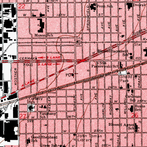 Topographic Map of Otis Grant Collins Post Office, IL