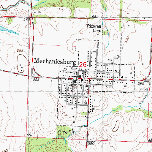 Topographic Map of Mechanicsburg Post Office, IL