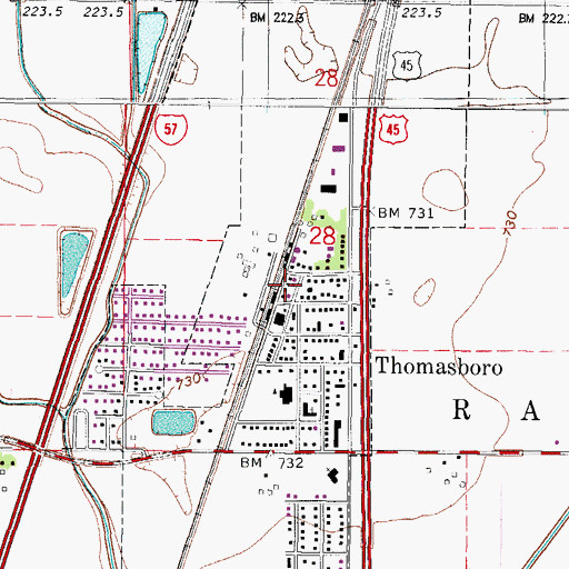 Topographic Map of Thomasboro Post Office, IL