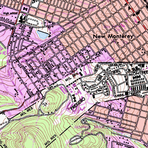 Topographic Map of Presidio of Monterey Post Office, CA