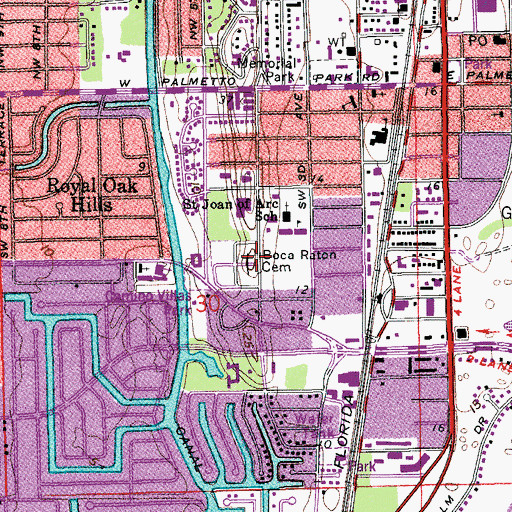 Topographic Map of Boca Raton Cemetery, FL