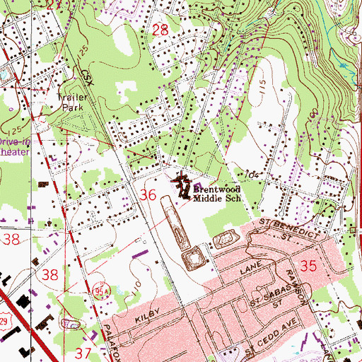Topographic Map of Brentwood Middle School, FL