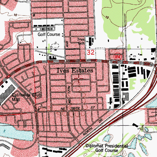 Topographic Map of Ives Estates, FL