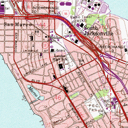Topographic Map of Landon High School, FL